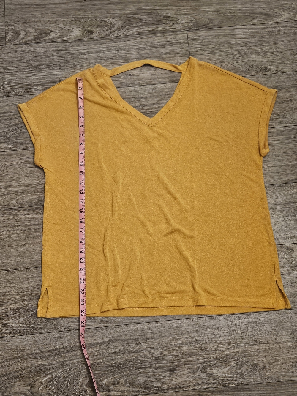 LOFT Mustard V-Neck Short Sleeve Blouse with Back Strap Detail Size XL - Picture 2 of 6